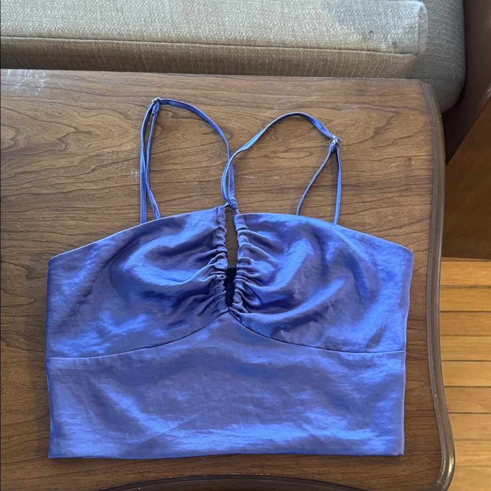 Ruched Front Satin Crop Cami Top in Purple